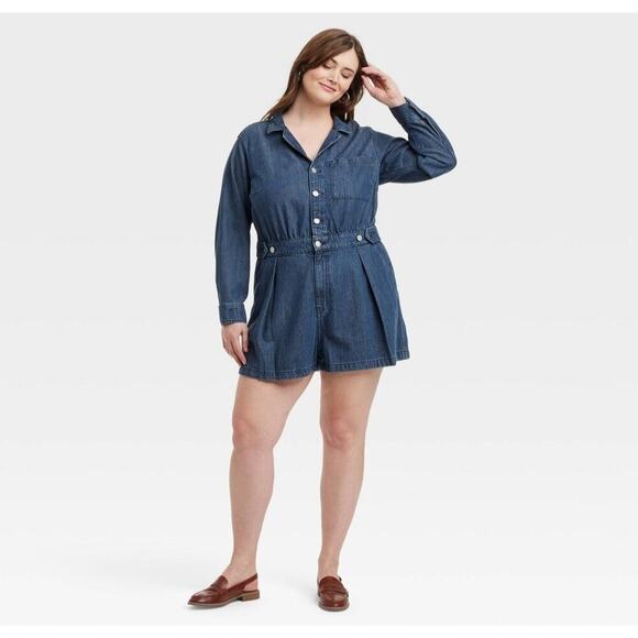 Universal Thread Denim Long Sleeve Romper Playsuit Short Jumpsuit Casual Size 17 - Picture 1 of 5